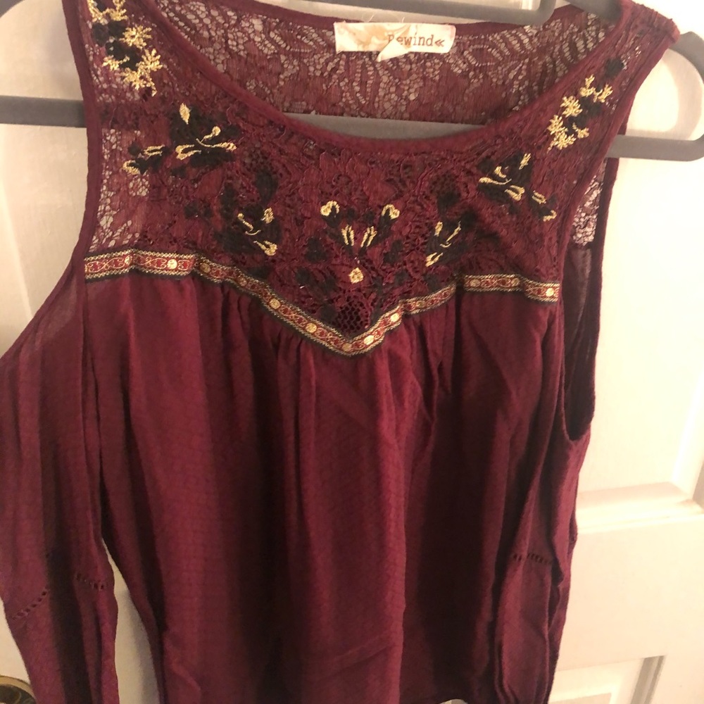 Red, floral, top with open shoulder design